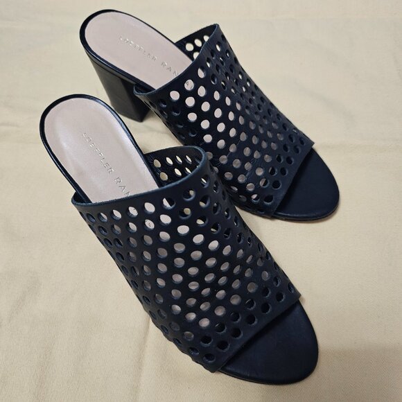 Loeffler Randall Black Perforated Leather Slip On , Open Toe Heels - Size 6 - Picture 7 of 9